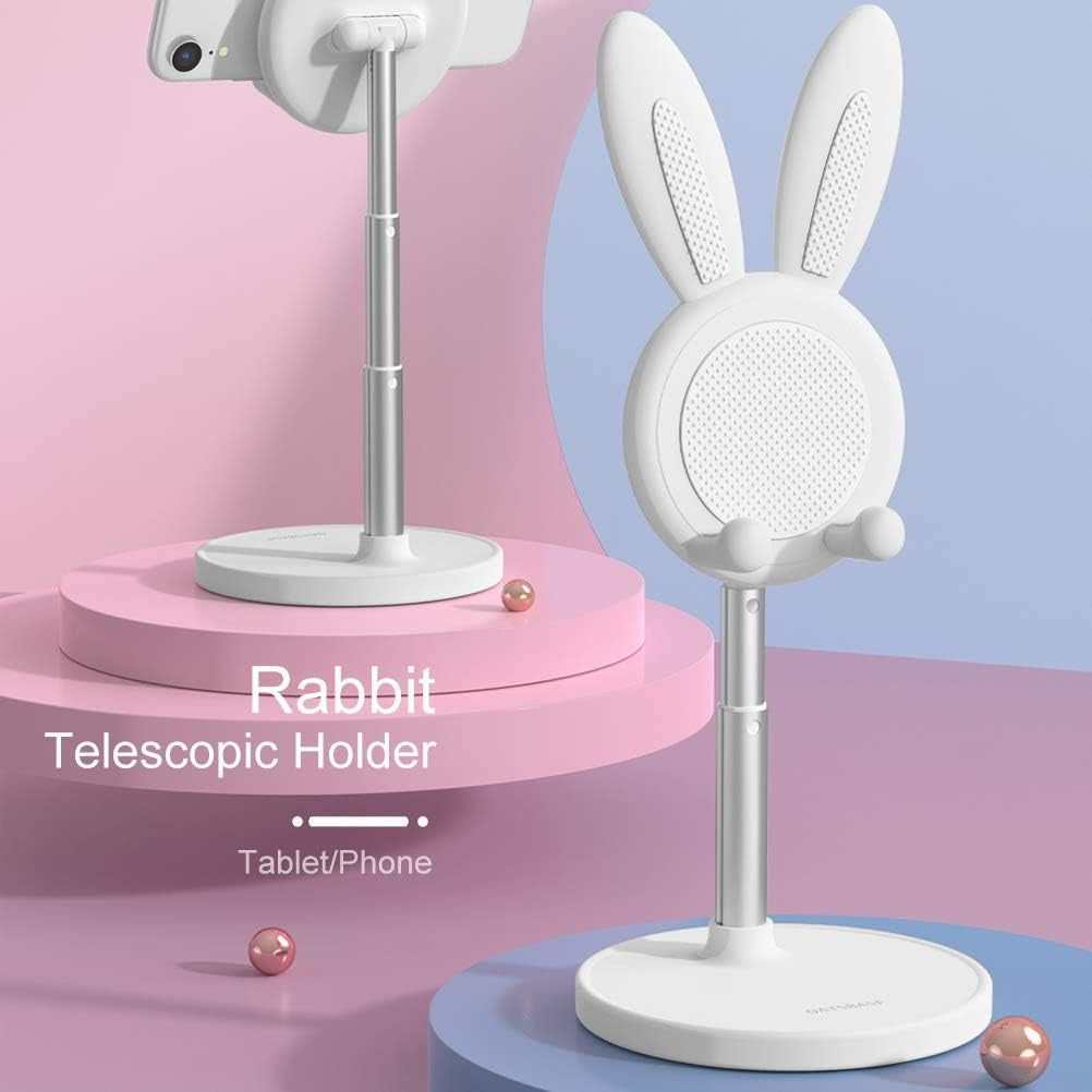 Cute Cell Phone Stand, Angle Height Adjustable Cell Phone Stand for Desk, Cute Bunny Phone Holder Stand, Compatible with All Mobile Phones,Iphone,Samsung,Pixel,Ipad,Tablet (White)